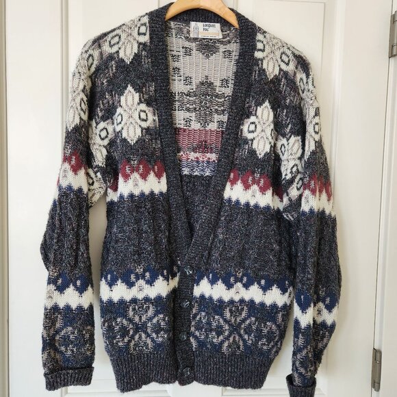 Vintage London Fog Cardigan Sweater Button Front Alpaca Blend Grandpacore Dad L - Picture 2 of 11